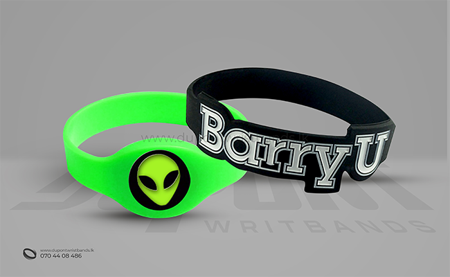 black and green figured & Debossed Silicone wrist band design with logo